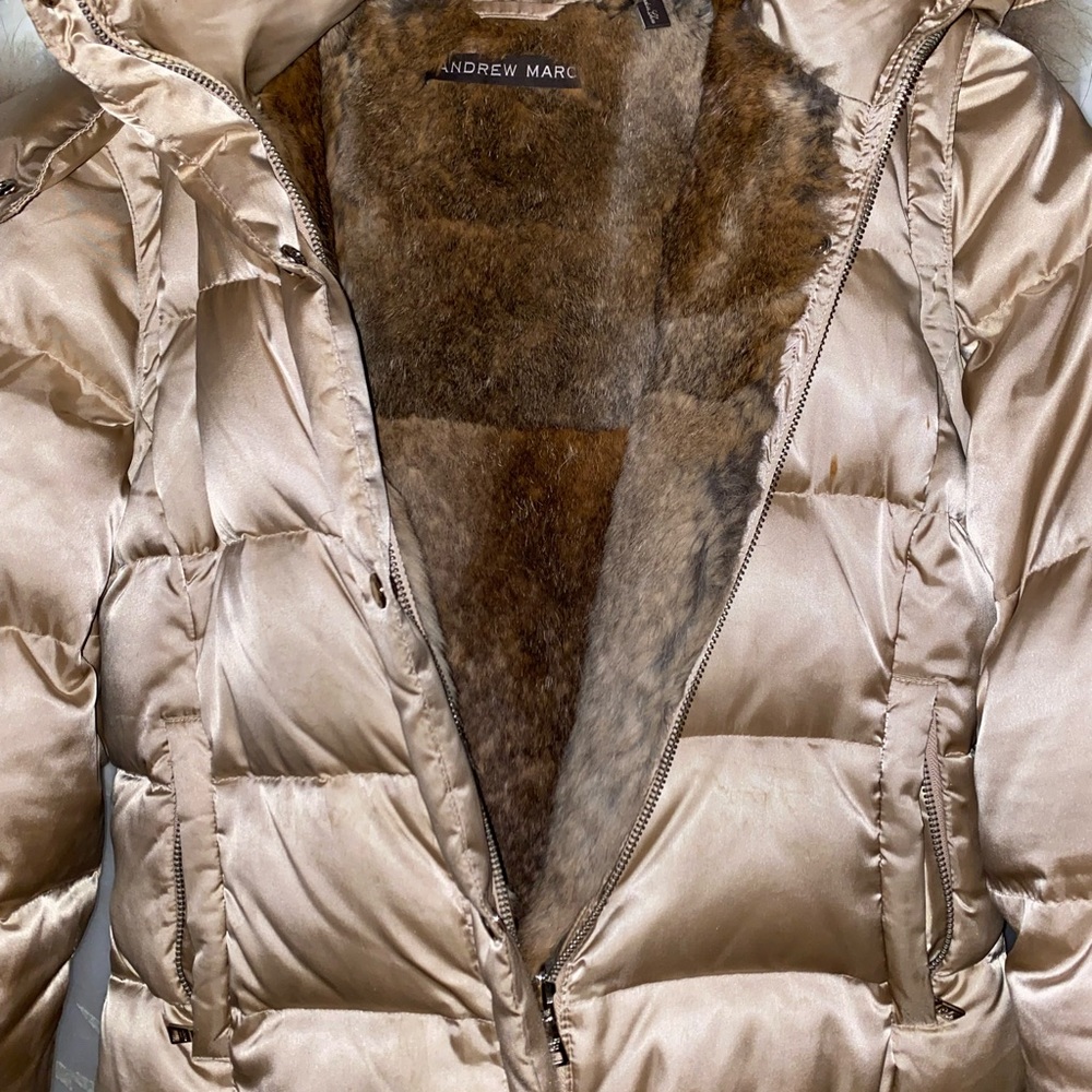 Andrew Marc Puffer jacket w Fur inside and around hood.